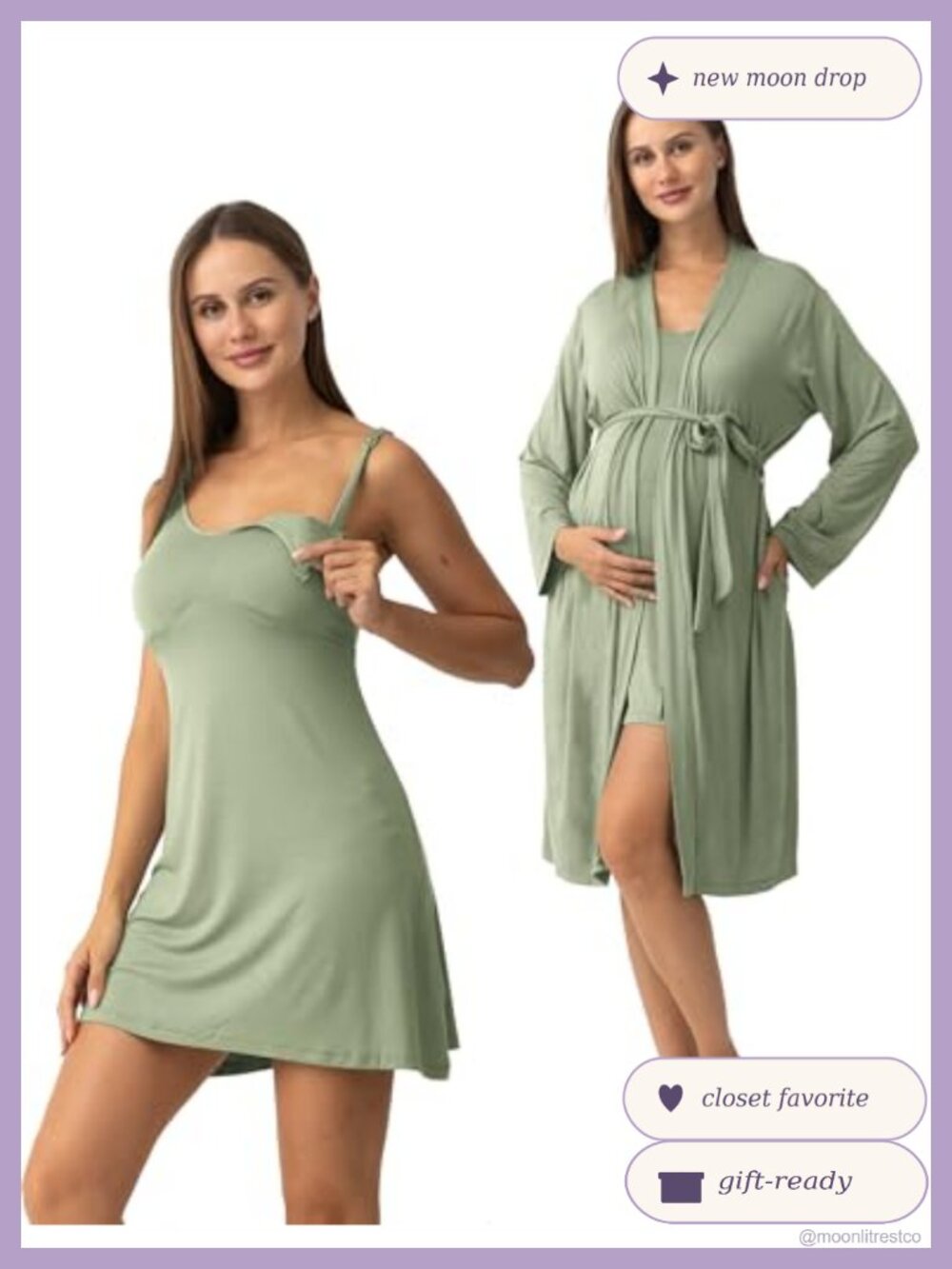 Nursing Nightgown Maternity Robe Set Postpartum Sleepwear 2 Piece